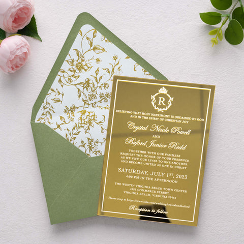 NingsPaper 50 Pieces  A7 Euro Flap Gold Foil Liner Envelopes, 5x7 Sage Green Envelopes