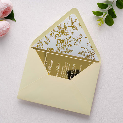 NingsPaper 50 Pieces  A7 Euro Flap Gold Foil Liner Envelopes, 5x7 Cream Envelopes