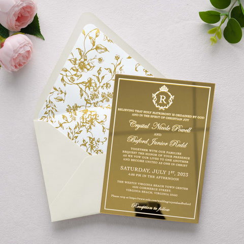 NingsPaper 50 Pieces  A7 Euro Flap Gold Foil Liner Envelopes, 5x7 Ivory Envelopes