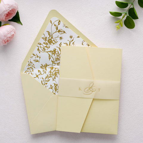 NingsPaper 50 Pieces  A7 Euro Flap Gold Foil Liner Envelopes, 5x7 Cream Envelopes