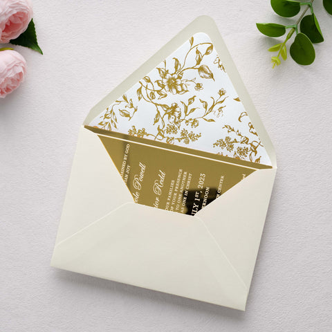NingsPaper 50 Pieces  A7 Euro Flap Gold Foil Liner Envelopes, 5x7 Ivory Envelopes