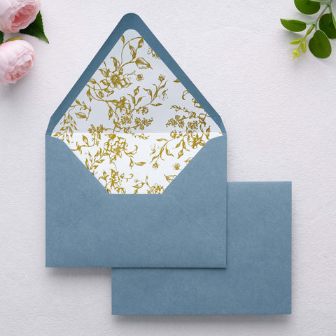 NingsPaper 50 Pieces  A7 Euro Flap Gold Foil Liner Envelopes, 5x7 Dusty Blue Envelopes