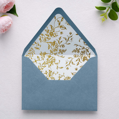 NingsPaper 50 Pieces  A7 Euro Flap Gold Foil Liner Envelopes, 5x7 Dusty Blue Envelopes