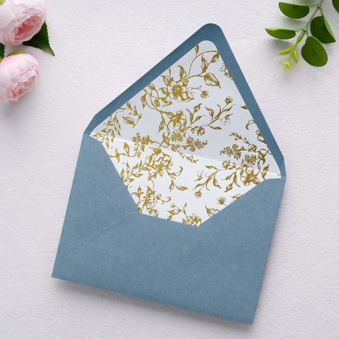 NingsPaper 50 Pieces  A7 Euro Flap Gold Foil Liner Envelopes, 5x7 Dusty Blue Envelopes
