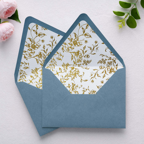 NingsPaper 50 Pieces  A7 Euro Flap Gold Foil Liner Envelopes, 5x7 Dusty Blue Envelopes