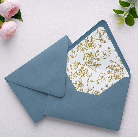 NingsPaper 50 Pieces  A7 Euro Flap Gold Foil Liner Envelopes, 5x7 Dusty Blue Envelopes