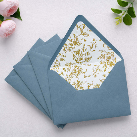 NingsPaper 50 Pieces  A7 Euro Flap Gold Foil Liner Envelopes, 5x7 Dusty Blue Envelopes