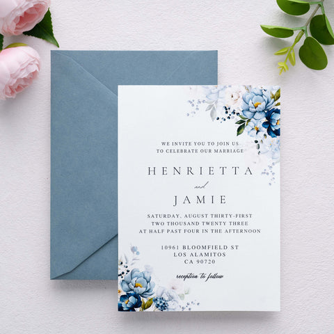 NingsPaper 50 Pieces  A7 Euro Flap Gold Foil Liner Envelopes, 5x7 Dusty Blue Envelopes