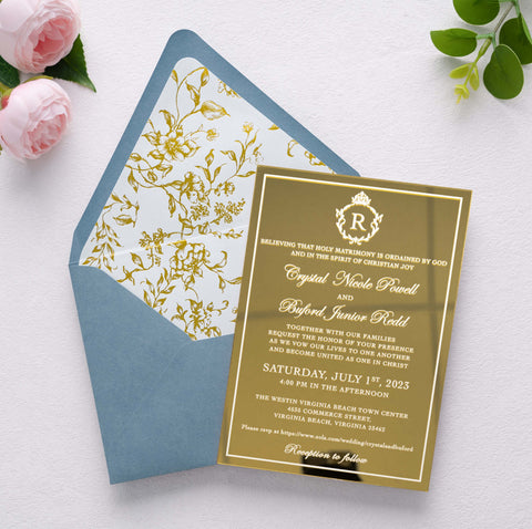 NingsPaper 50 Pieces  A7 Euro Flap Gold Foil Liner Envelopes, 5x7 Dusty Blue Envelopes