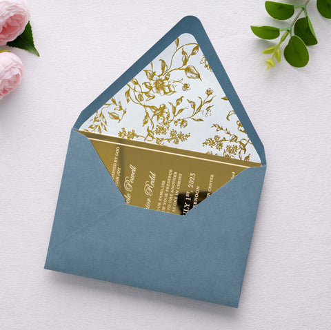 NingsPaper 50 Pieces  A7 Euro Flap Gold Foil Liner Envelopes, 5x7 Dusty Blue Envelopes