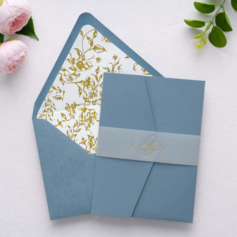 NingsPaper 50 Pieces  A7 Euro Flap Gold Foil Liner Envelopes, 5x7 Dusty Blue Envelopes