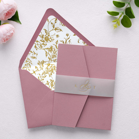 NingsPaper 50 Pieces  A7 Euro Flap Gold Foil Liner Envelopes, 5x7 Dusty Rose Envelopes
