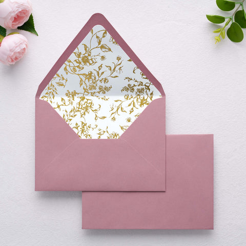 NingsPaper 50 Pieces  A7 Euro Flap Gold Foil Liner Envelopes, 5x7 Dusty Rose Envelopes