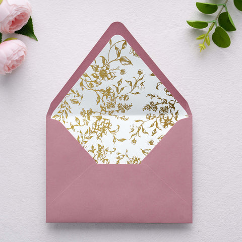 NingsPaper 50 Pieces  A7 Euro Flap Gold Foil Liner Envelopes, 5x7 Dusty Rose Envelopes
