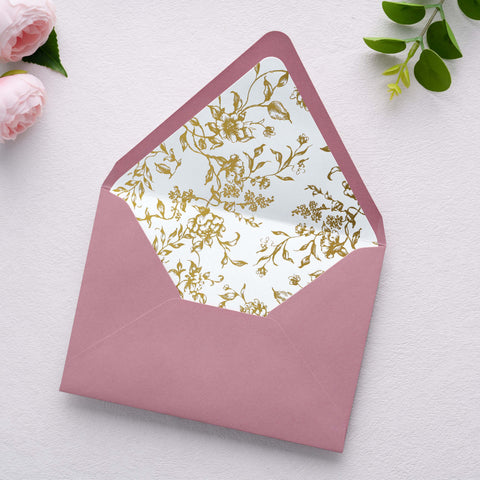 NingsPaper 50 Pieces  A7 Euro Flap Gold Foil Liner Envelopes, 5x7 Dusty Rose Envelopes