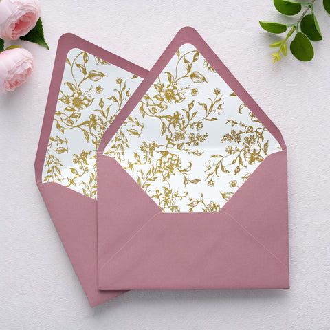 NingsPaper 50 Pieces  A7 Euro Flap Gold Foil Liner Envelopes, 5x7 Dusty Rose Envelopes