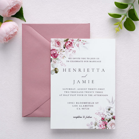 NingsPaper 50 Pieces  A7 Euro Flap Gold Foil Liner Envelopes, 5x7 Dusty Rose Envelopes