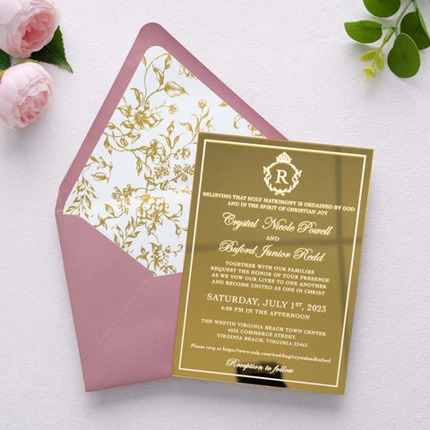 NingsPaper 50 Pieces  A7 Euro Flap Gold Foil Liner Envelopes, 5x7 Dusty Rose Envelopes