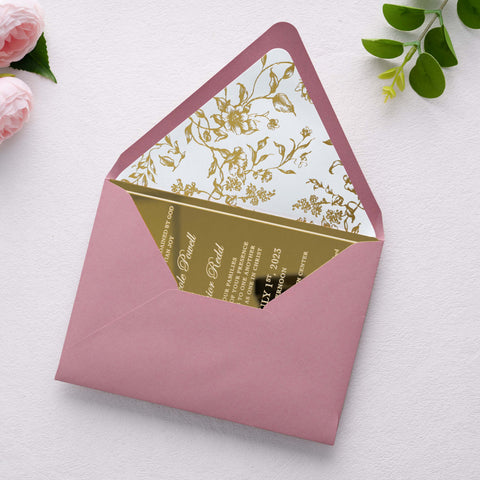 NingsPaper 50 Pieces  A7 Euro Flap Gold Foil Liner Envelopes, 5x7 Dusty Rose Envelopes