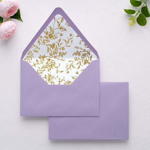 NingsPaper 50 Pieces  A7 Euro Flap Gold Foil Liner Envelopes, 5x7 Lilac Envelopes