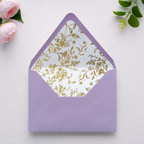 NingsPaper 50 Pieces  A7 Euro Flap Gold Foil Liner Envelopes, 5x7 Lilac Envelopes