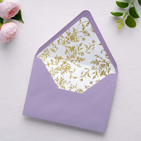 NingsPaper 50 Pieces  A7 Euro Flap Gold Foil Liner Envelopes, 5x7 Lilac Envelopes