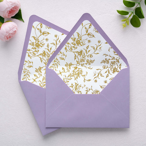 NingsPaper 50 Pieces  A7 Euro Flap Gold Foil Liner Envelopes, 5x7 Lilac Envelopes
