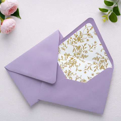 NingsPaper 50 Pieces  A7 Euro Flap Gold Foil Liner Envelopes, 5x7 Lilac Envelopes