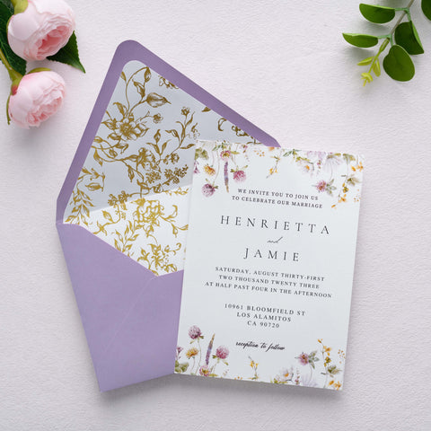 NingsPaper 50 Pieces  A7 Euro Flap Gold Foil Liner Envelopes, 5x7 Lilac Envelopes