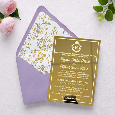 NingsPaper 50 Pieces  A7 Euro Flap Gold Foil Liner Envelopes, 5x7 Lilac Envelopes