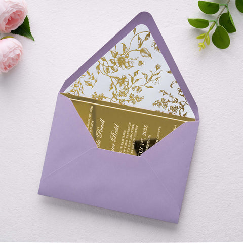 NingsPaper 50 Pieces  A7 Euro Flap Gold Foil Liner Envelopes, 5x7 Lilac Envelopes