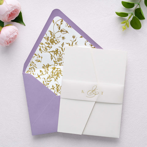NingsPaper 50 Pieces  A7 Euro Flap Gold Foil Liner Envelopes, 5x7 Lilac Envelopes