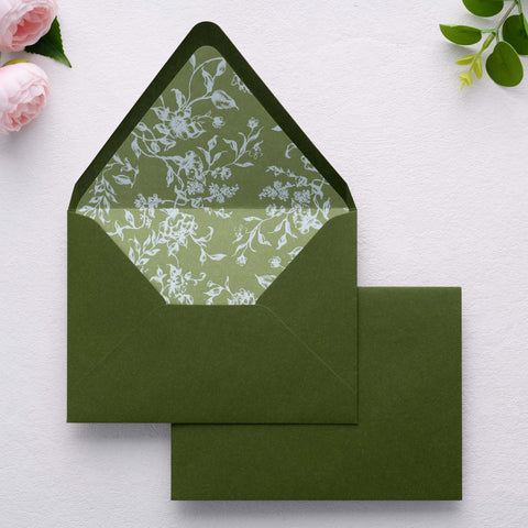 NingsPaper 50 Pieces  A7 Euro Flap White Foil Liner Envelopes, 5x7 Olive Green Envelopes