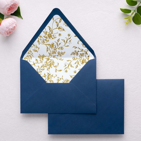 NingsPaper 50 Pieces  A7 Euro Flap Gold Foil Liner Envelopes, 5x7 Navy Blue Envelopes