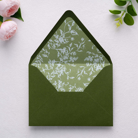 NingsPaper 50 Pieces  A7 Euro Flap White Foil Liner Envelopes, 5x7 Olive Green Envelopes