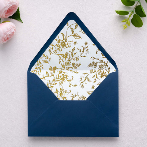NingsPaper 50 Pieces  A7 Euro Flap Gold Foil Liner Envelopes, 5x7 Navy Blue Envelopes