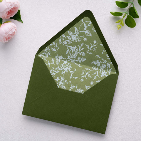 NingsPaper 50 Pieces  A7 Euro Flap White Foil Liner Envelopes, 5x7 Olive Green Envelopes