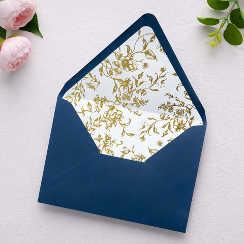 NingsPaper 50 Pieces  A7 Euro Flap Gold Foil Liner Envelopes, 5x7 Navy Blue Envelopes