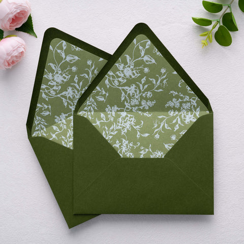 NingsPaper 50 Pieces  A7 Euro Flap White Foil Liner Envelopes, 5x7 Olive Green Envelopes
