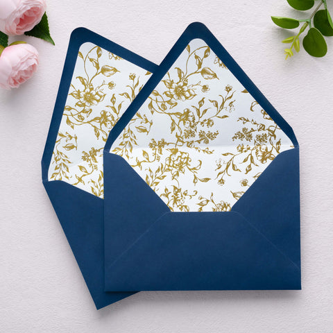 NingsPaper 50 Pieces  A7 Euro Flap Gold Foil Liner Envelopes, 5x7 Navy Blue Envelopes