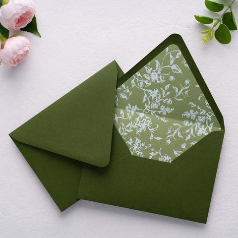 NingsPaper 50 Pieces  A7 Euro Flap White Foil Liner Envelopes, 5x7 Olive Green Envelopes