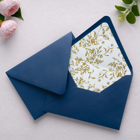 NingsPaper 50 Pieces  A7 Euro Flap Gold Foil Liner Envelopes, 5x7 Navy Blue Envelopes
