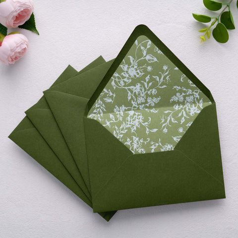 NingsPaper 50 Pieces  A7 Euro Flap White Foil Liner Envelopes, 5x7 Olive Green Envelopes