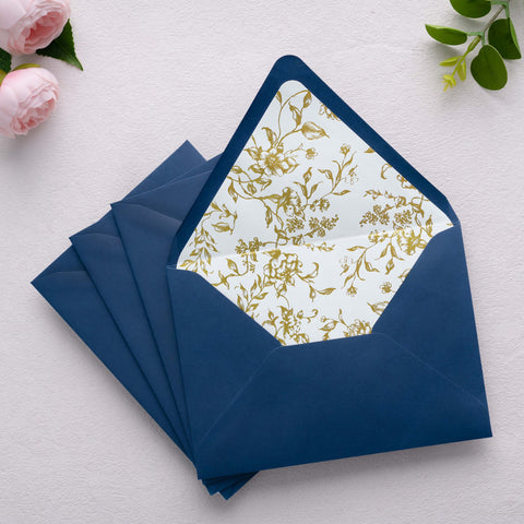 NingsPaper 50 Pieces  A7 Euro Flap Gold Foil Liner Envelopes, 5x7 Navy Blue Envelopes