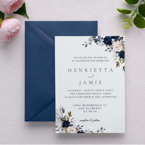 NingsPaper 50 Pieces  A7 Euro Flap Gold Foil Liner Envelopes, 5x7 Navy Blue Envelopes
