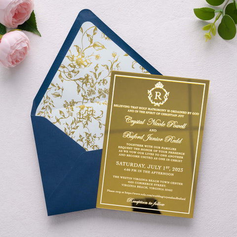 NingsPaper 50 Pieces  A7 Euro Flap Gold Foil Liner Envelopes, 5x7 Navy Blue Envelopes