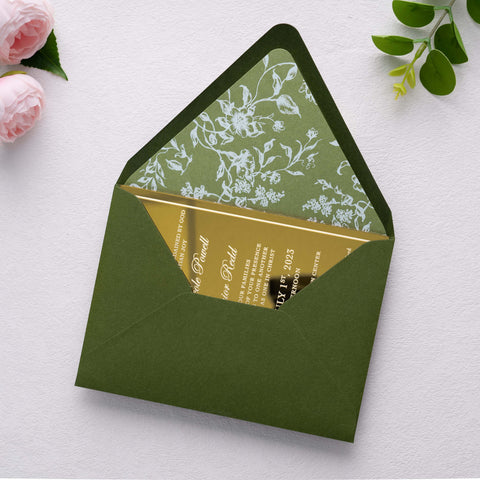 NingsPaper 50 Pieces  A7 Euro Flap White Foil Liner Envelopes, 5x7 Olive Green Envelopes