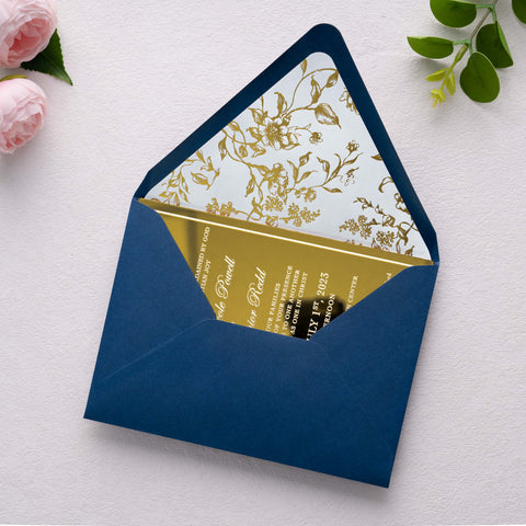 NingsPaper 50 Pieces  A7 Euro Flap Gold Foil Liner Envelopes, 5x7 Navy Blue Envelopes