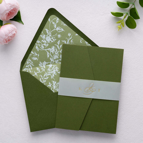 NingsPaper 50 Pieces  A7 Euro Flap White Foil Liner Envelopes, 5x7 Olive Green Envelopes
