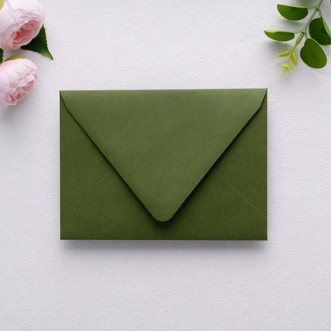NingsPaper 50 Pieces  A7 Euro Flap Gold Foil Liner Envelopes, 5x7 Olive Green Envelopes